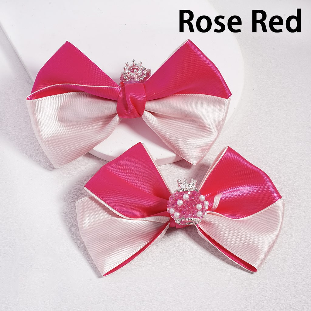 Fancy Silver Crown, Fabric Bowties, White Pearls & Rhinestones Sugar Acrylic Bead