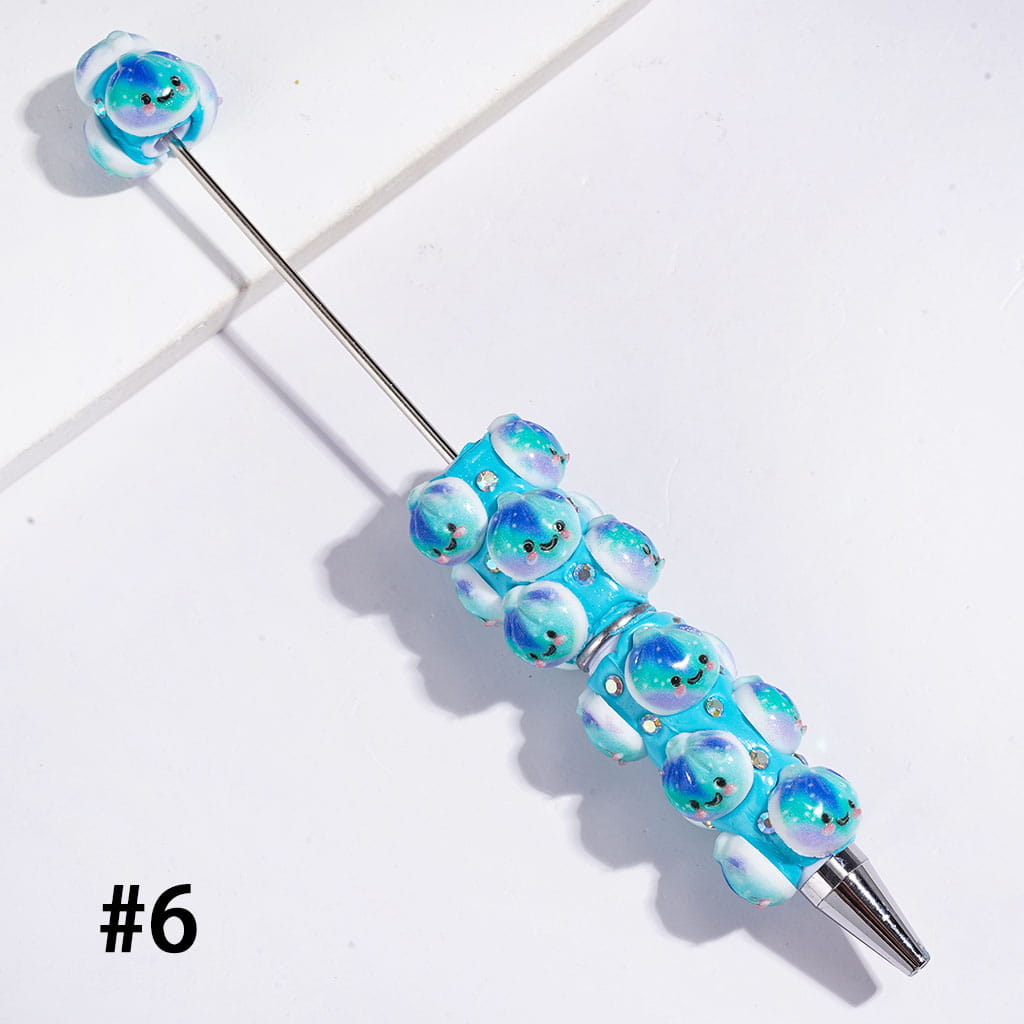 Beadable Clay Pens with Three-Color Gradient Dumpling and AB Rhinestones, Multi-Color