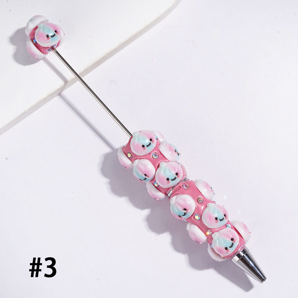 Beadable Clay Pens with Three-Color Gradient Dumpling and AB Rhinestones, Multi-Color