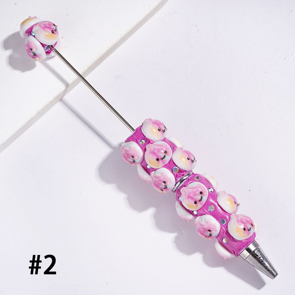 Beadable Clay Pens with Three-Color Gradient Dumpling and AB Rhinestones, Multi-Color