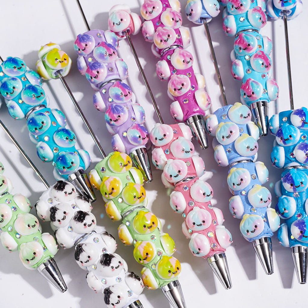 Beadable Clay Pens with Three-Color Gradient Dumpling and AB Rhinestones, Multi-Color