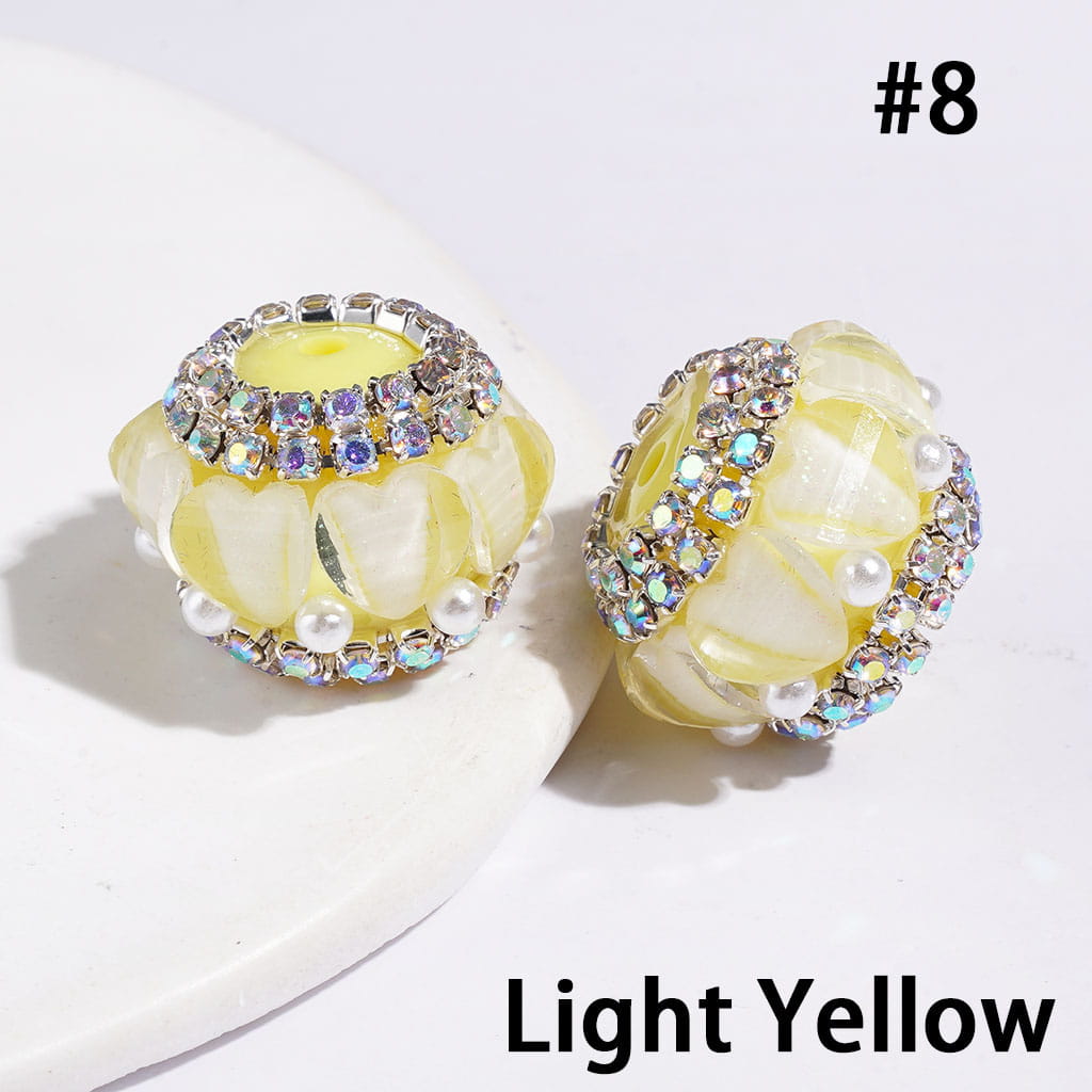 20MM - Handmade Acrylic Beads with Glittery Heart and AB Rhinestone Chains, White Pearls, Multi-Color, Random Mix