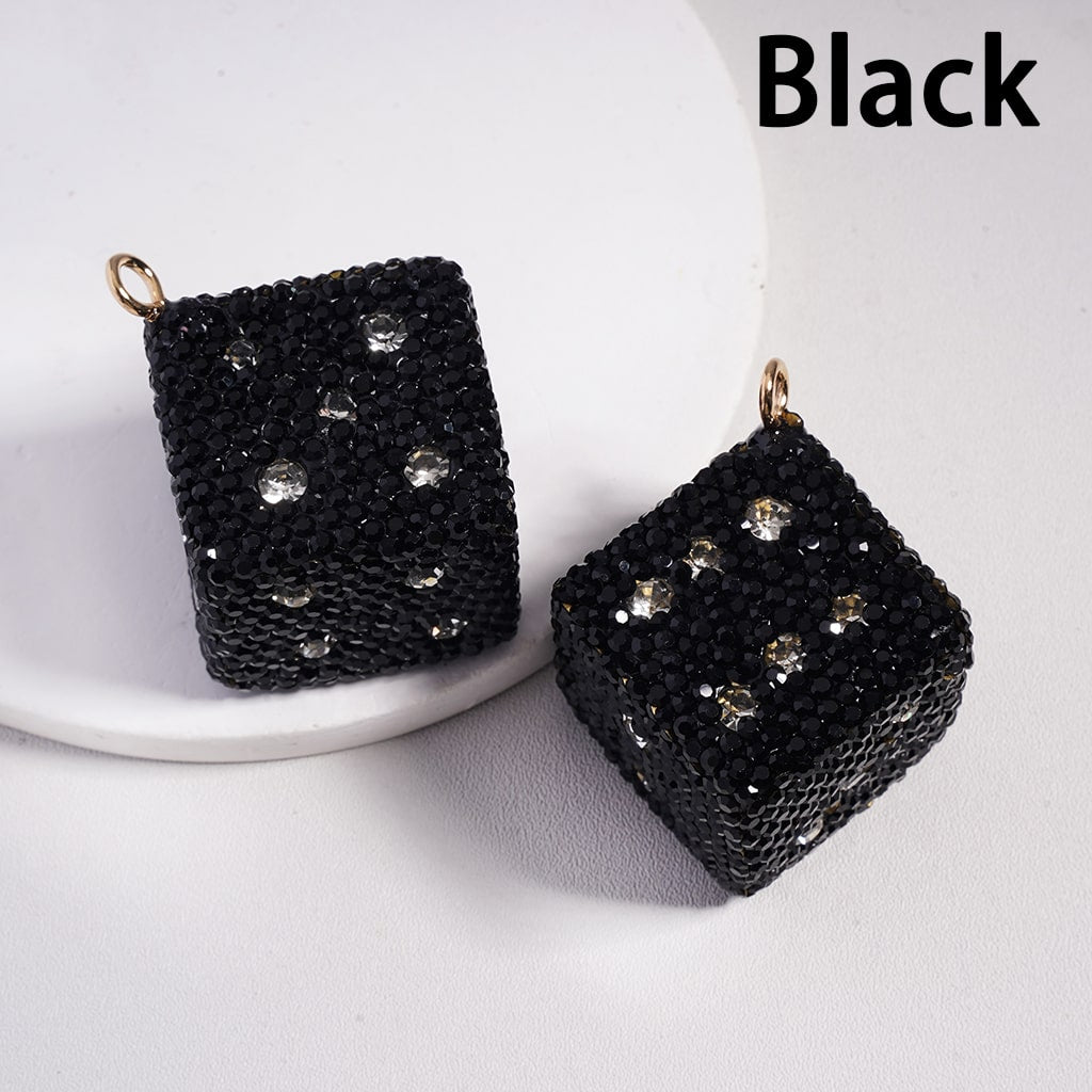 Black & Clear Dice Keychain Multi Color Rhinestones  Jewelry Accessories Clay Beads Random Mix