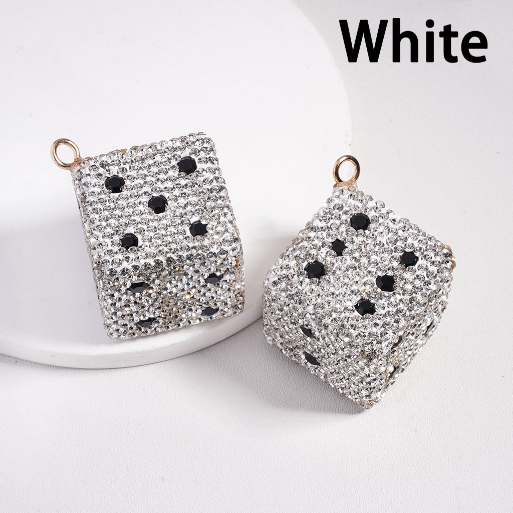 Black & Clear Dice Keychain Multi Color Rhinestones  Jewelry Accessories Clay Beads Random Mix