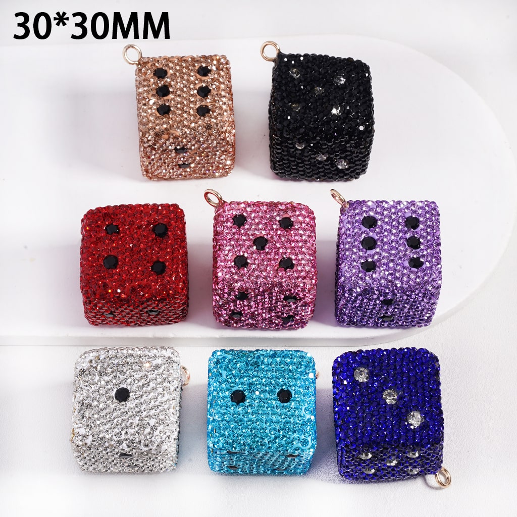 Black & Clear Dice Keychain Multi Color Rhinestones  Jewelry Accessories Clay Beads Random Mix