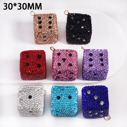 Black & Clear Dice Keychain Multi Color Rhinestones  Jewelry Accessories Clay Beads Random Mix