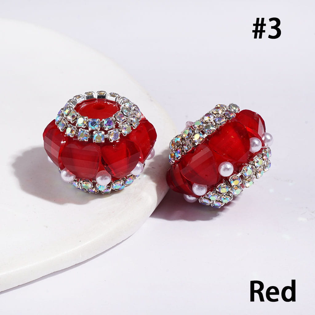 20MM - Handmade Acrylic Beads with Glittery Heart and AB Rhinestone Chains, White Pearls, Multi-Color, Random Mix