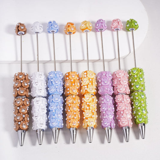 Cute Bear Face Multi Color Beadable Clay Pen with White Pearls