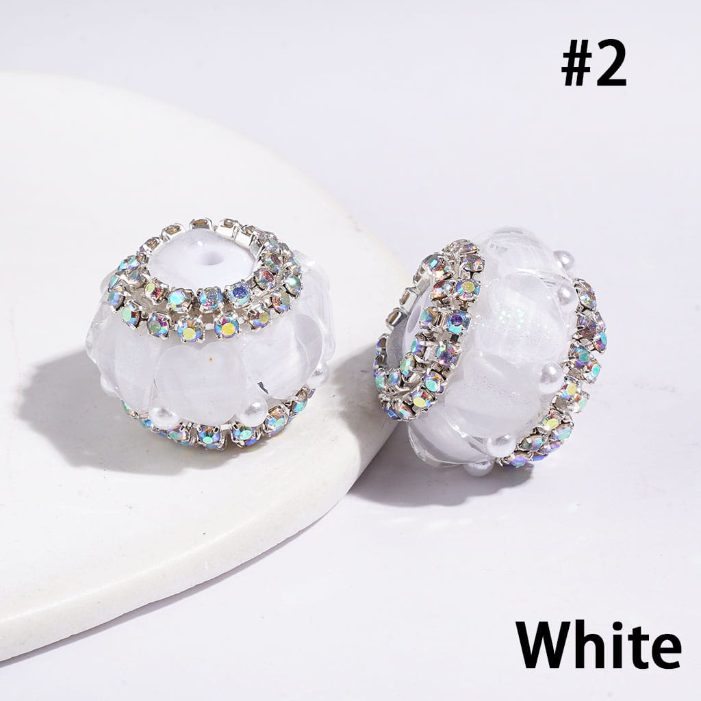 20MM - Handmade Acrylic Beads with Glittery Heart and AB Rhinestone Chains, White Pearls, Multi-Color, Random Mix