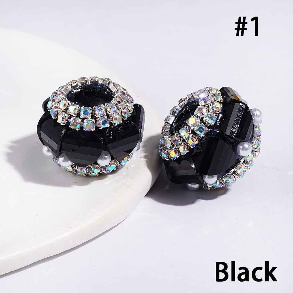 20MM - Handmade Acrylic Beads with Glittery Heart and AB Rhinestone Chains, White Pearls, Multi-Color, Random Mix