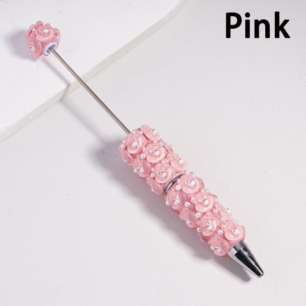 Cute Bear Face Multi Color Beadable Clay Pen with White Pearls