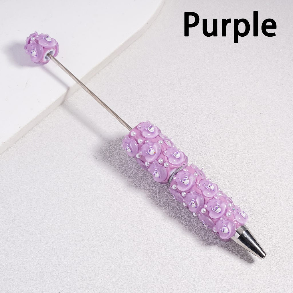 Cute Bear Face Multi Color Beadable Clay Pen with White Pearls