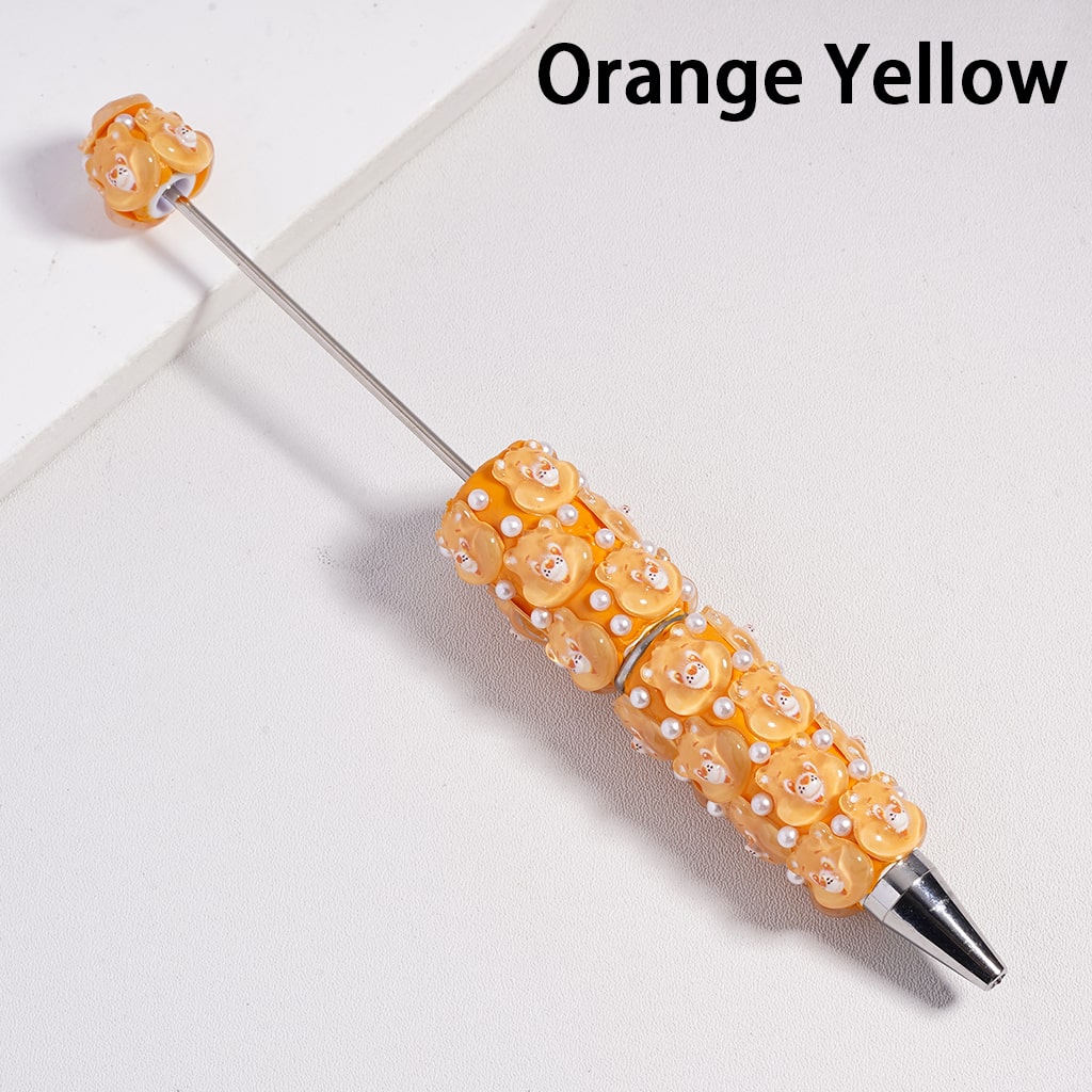 Cute Bear Face Multi Color Beadable Clay Pen with White Pearls