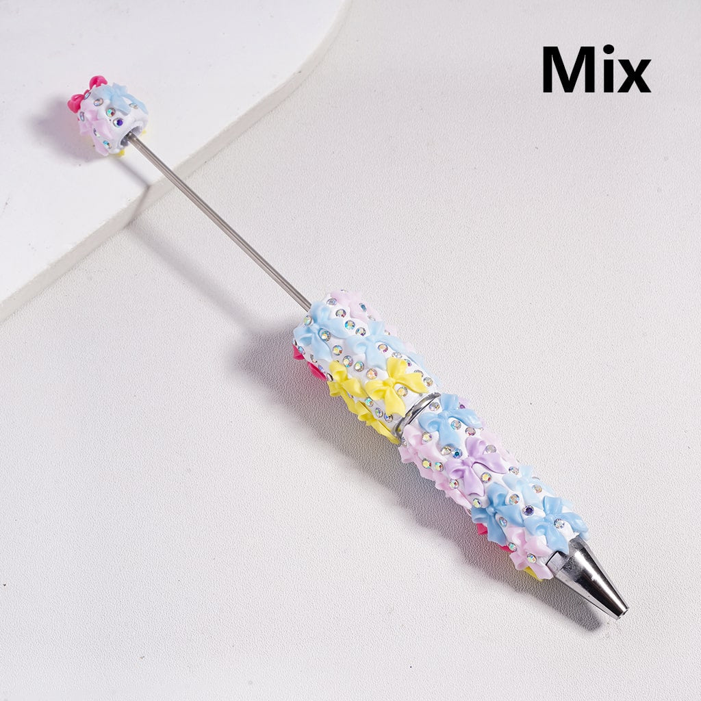 Small Pink Bowtie Series with AB Rhinestones Beadable Clay Pen