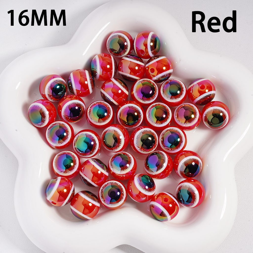 UV Coated Glittery Evil Eye Colorful Round Acrylic Beads 16MM