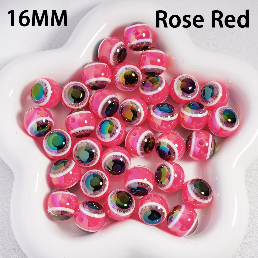 UV Coated Glittery Evil Eye Colorful Round Acrylic Beads 16MM