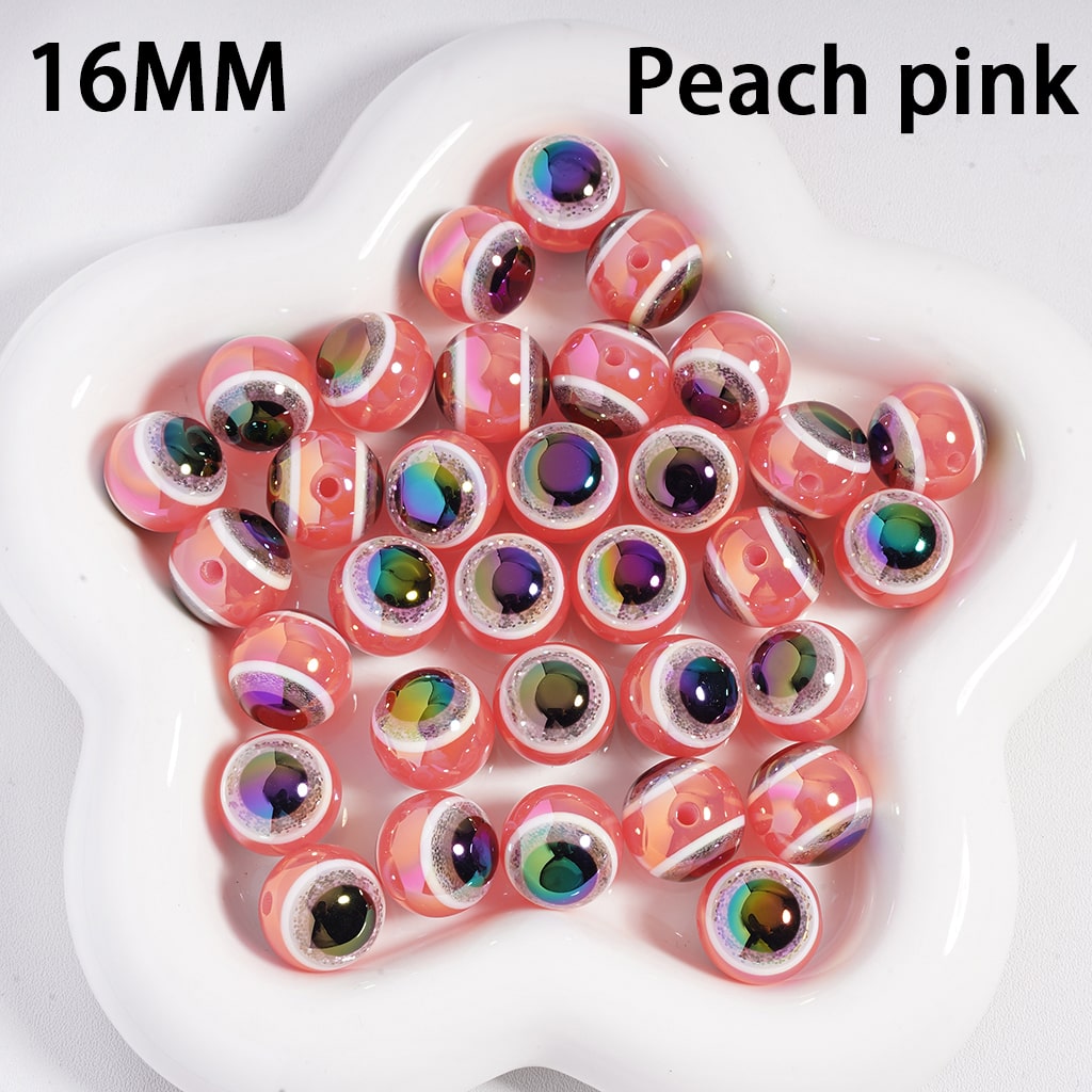 UV Coated Glittery Evil Eye Colorful Round Acrylic Beads 16MM