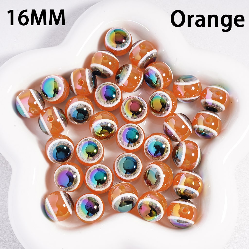 UV Coated Glittery Evil Eye Colorful Round Acrylic Beads 16MM