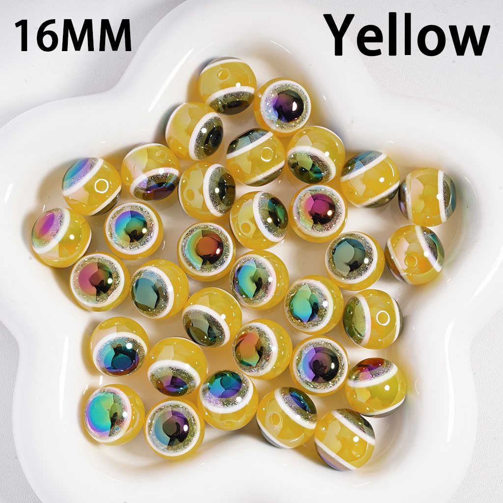 UV Coated Glittery Evil Eye Colorful Round Acrylic Beads 16MM