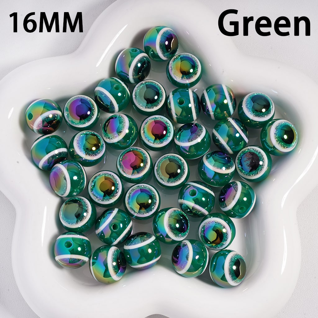 UV Coated Glittery Evil Eye Colorful Round Acrylic Beads 16MM