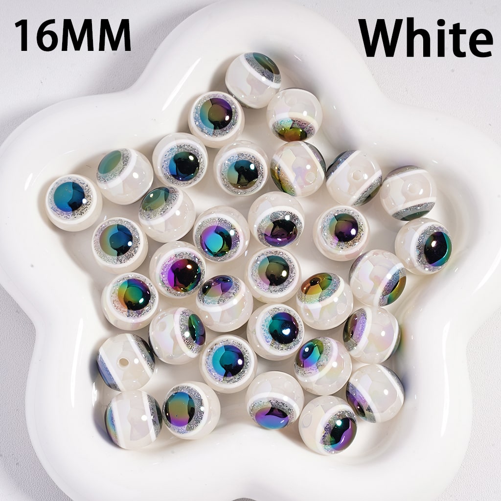 UV Coated Glittery Evil Eye Colorful Round Acrylic Beads 16MM
