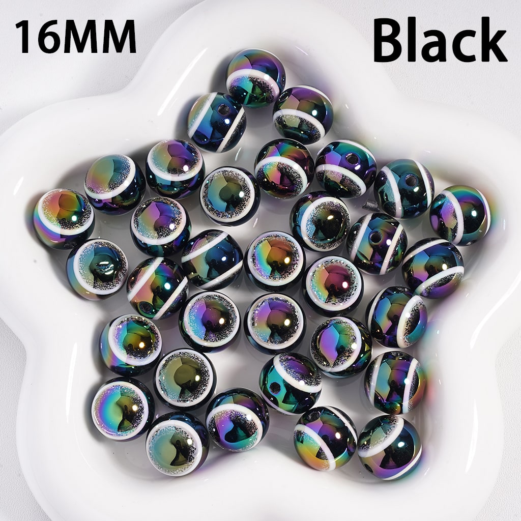 UV Coated Glittery Evil Eye Colorful Round Acrylic Beads 16MM