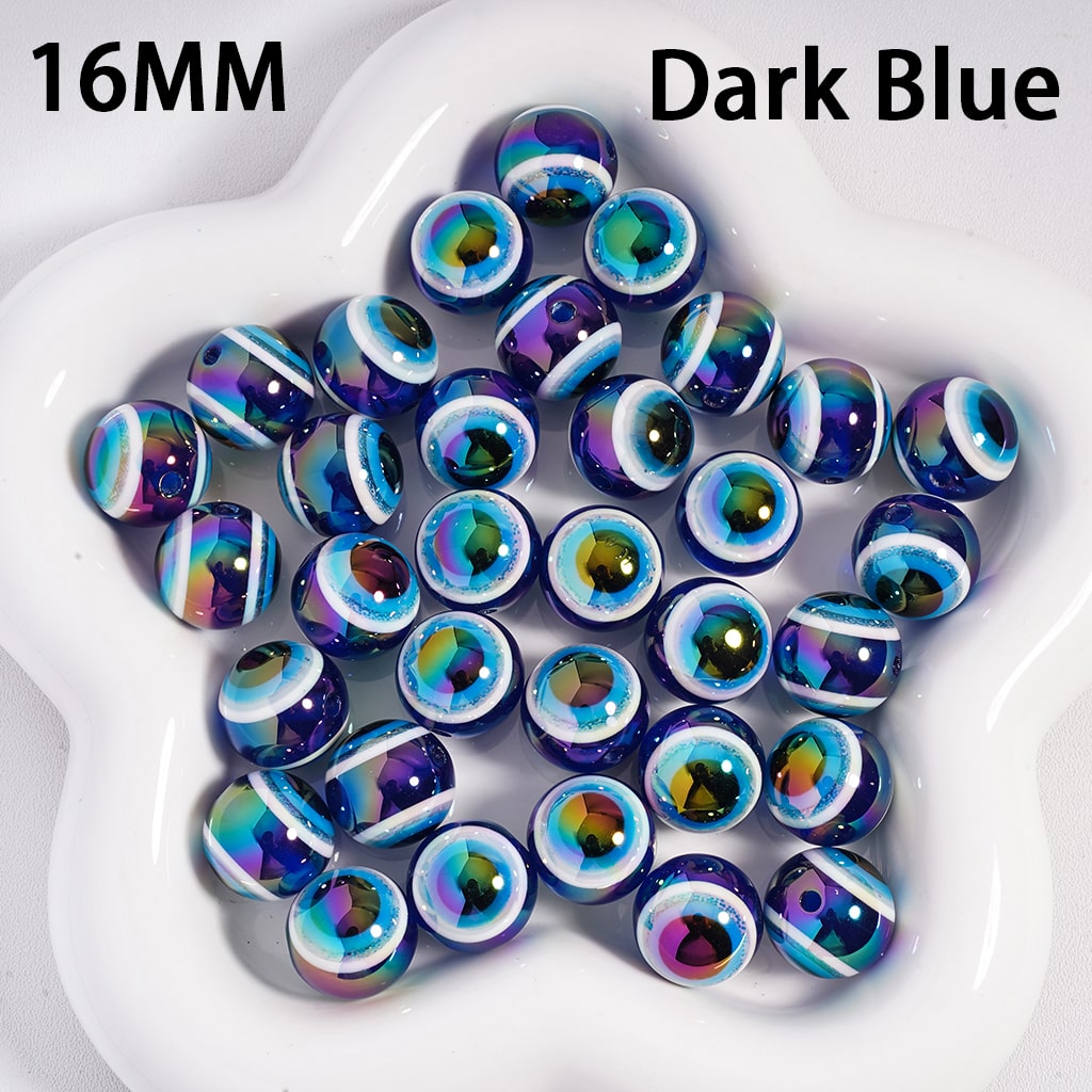 UV Coated Glittery Evil Eye Colorful Round Acrylic Beads 16MM