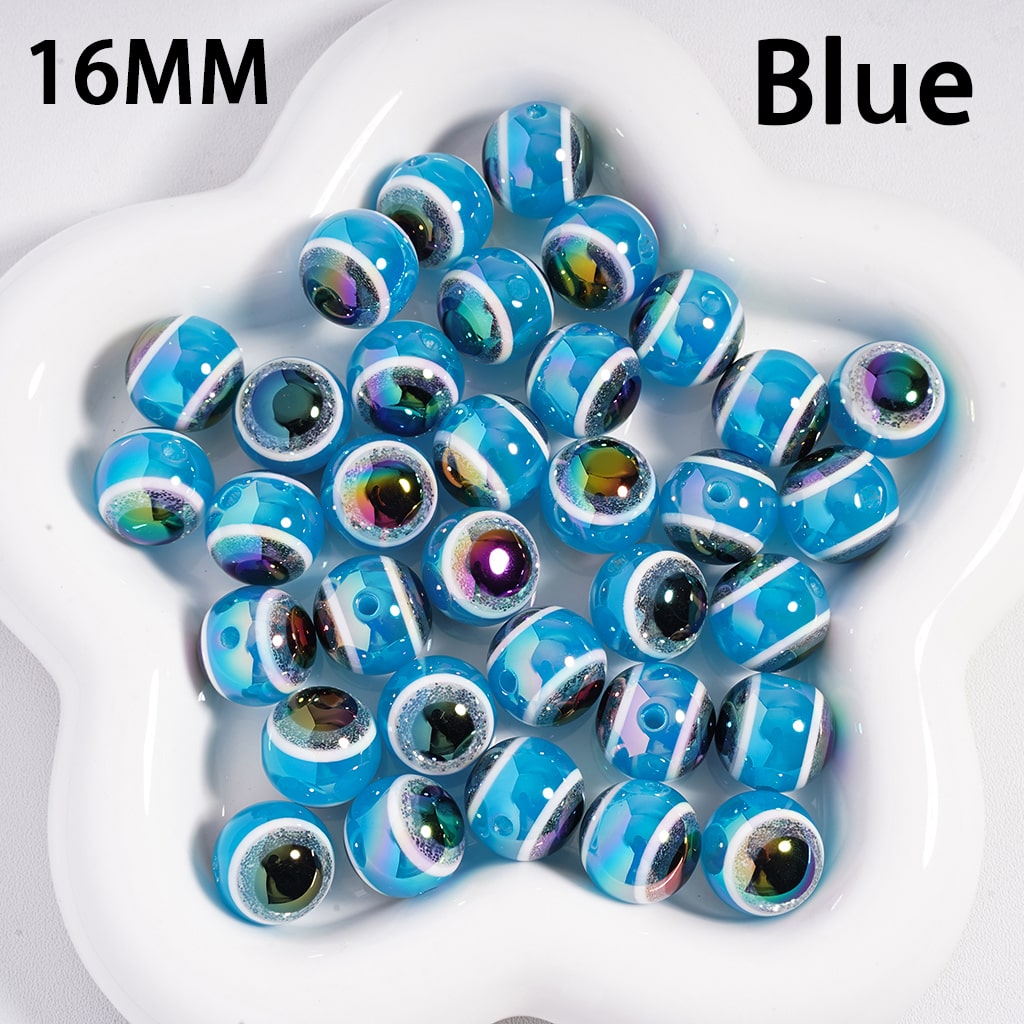 UV Coated Glittery Evil Eye Colorful Round Acrylic Beads 16MM
