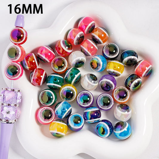 UV Coated Glittery Evil Eye Colorful Round Acrylic Beads 16MM