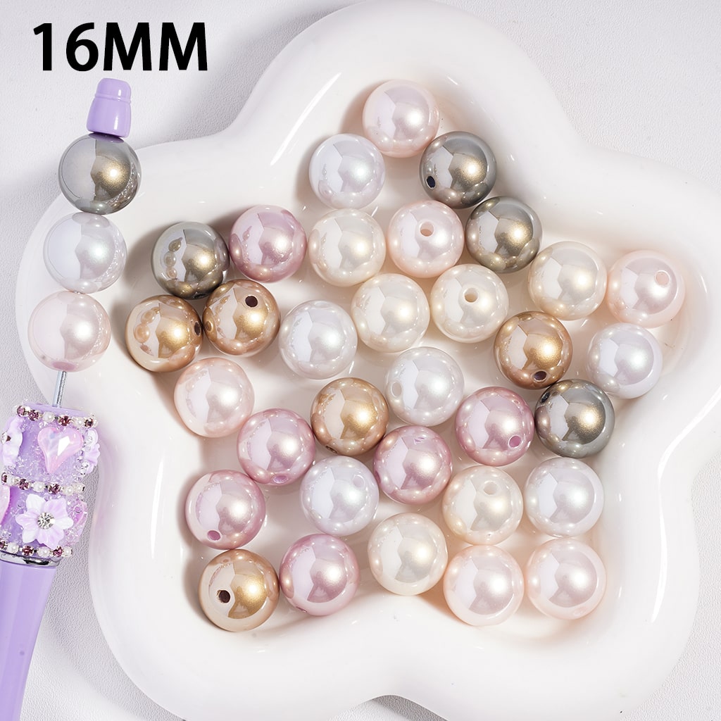 Shiny Pearl Style Pastel Solid Color Shiny Round Acrylic Beads 16MM, Random Mix
