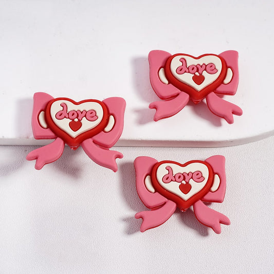 3D “Love” Text on Heart with Pink Bowtie Valentine’s Theme Silicone Focal Bead
