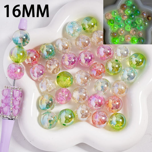 Luminous UV Coated Translucent Glitter Cloud Round Acrylic Bead 16 mm