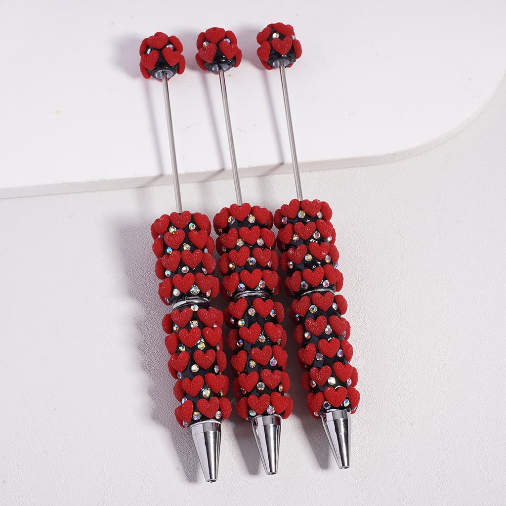 Valentine’s Day Beadable Clay Pen with Multi‑Color Hearts & AB Rhinestones
