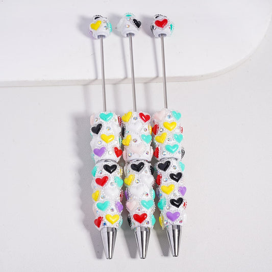 Valentine’s Day Theme Multi‑Color Beadable Clay Pen with Hearts & AB Rhinestones