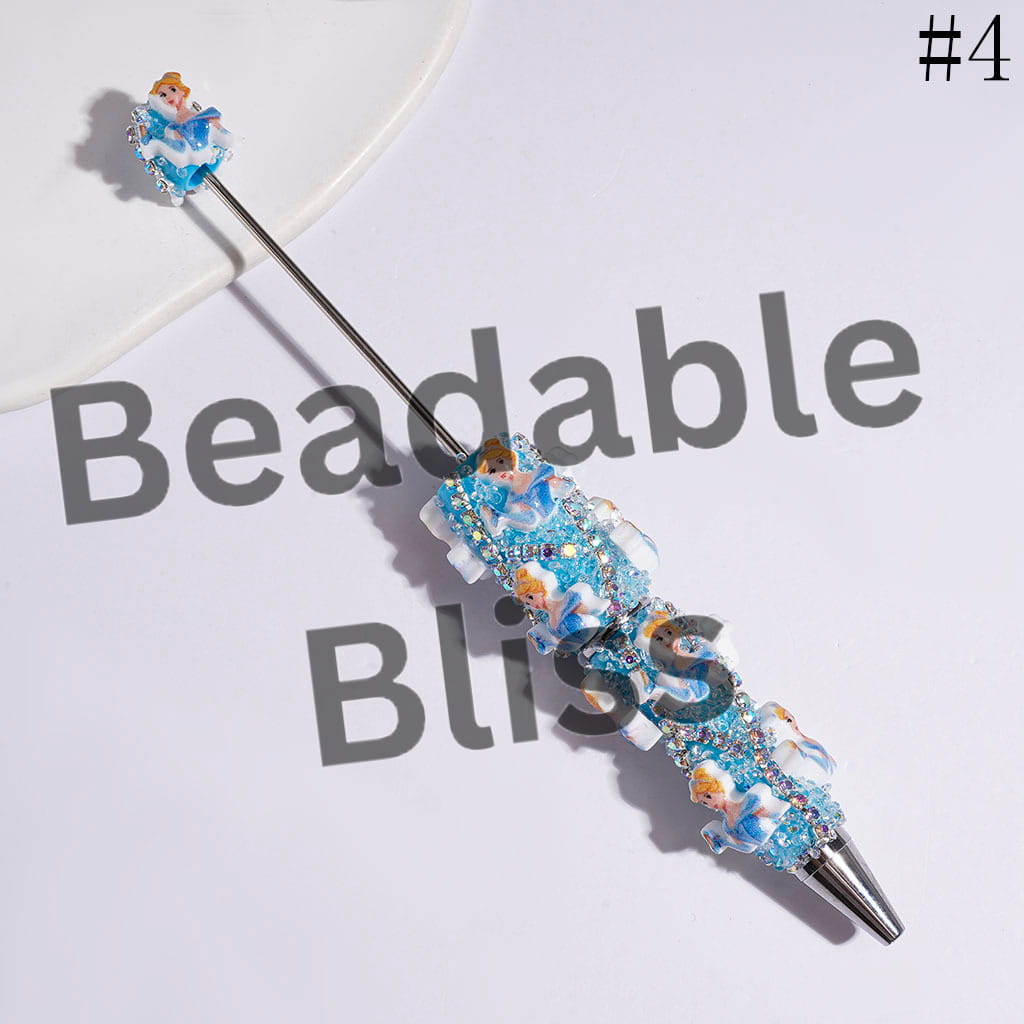 Beadable Sugar Pens with Classic Animation Pretty Princess Character & Cone Shaped Clear Rhinestones, AB Rhinestone Chains