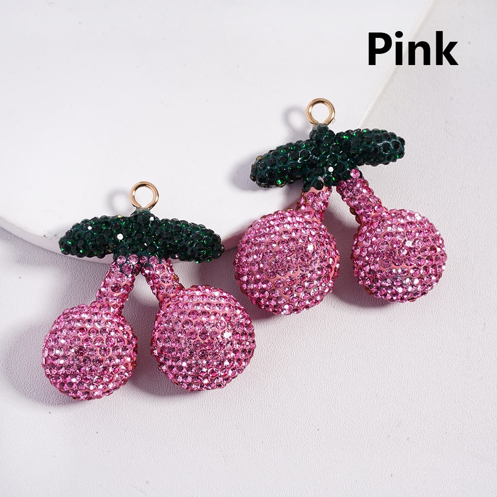 Vivid Design Pink & Red Cherry Clay Keychain Pendant 46*48MM