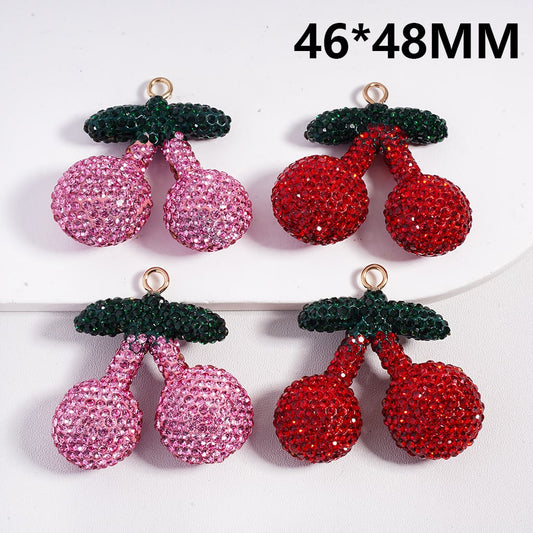 Vivid Design Pink & Red Cherry Clay Keychain Pendant 46*48MM