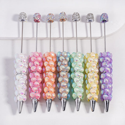 UV Coated Multi Color Seashell Beadable Clay Pen with Clear & AB Rhinestones Random Mix