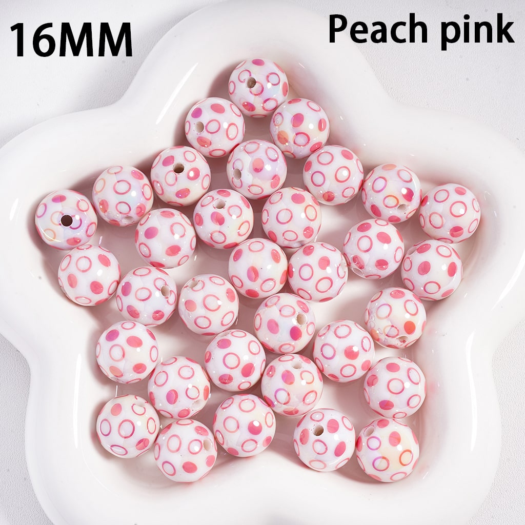UV Coated Polka Dot Multi Color on White Background Round Acrylic Beads 16 mm