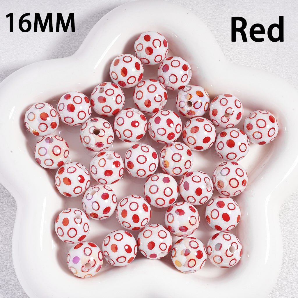 UV Coated Polka Dot Multi Color on White Background Round Acrylic Beads 16 mm