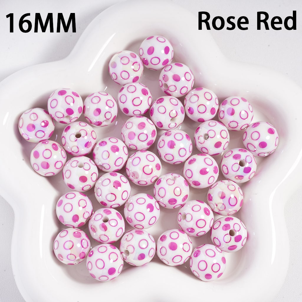 UV Coated Polka Dot Multi Color on White Background Round Acrylic Beads 16 mm