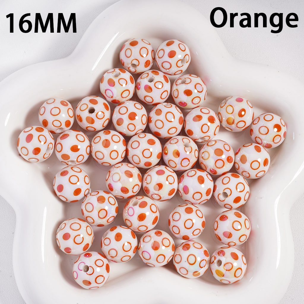 UV Coated Polka Dot Multi Color on White Background Round Acrylic Beads 16 mm
