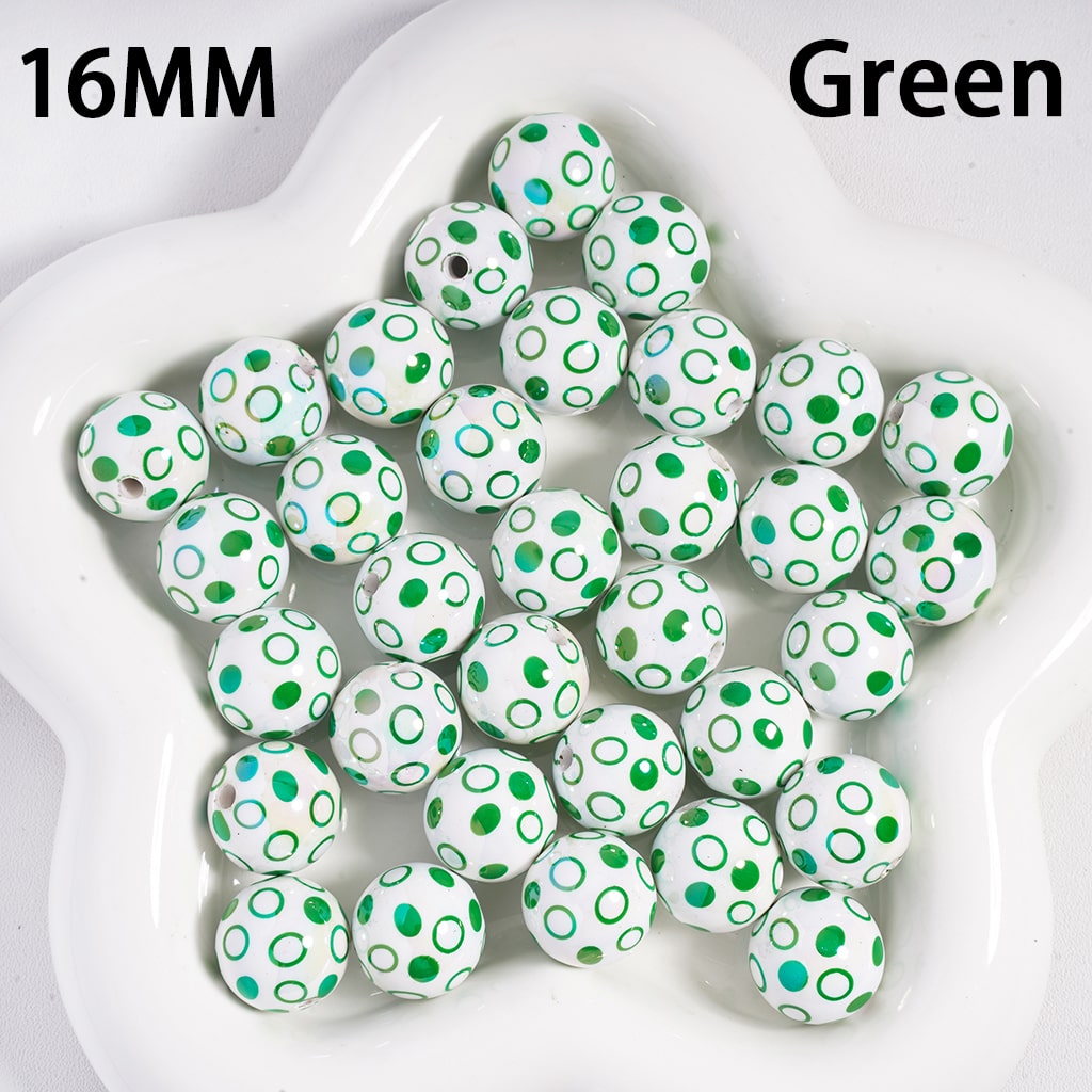 UV Coated Polka Dot Multi Color on White Background Round Acrylic Beads 16 mm