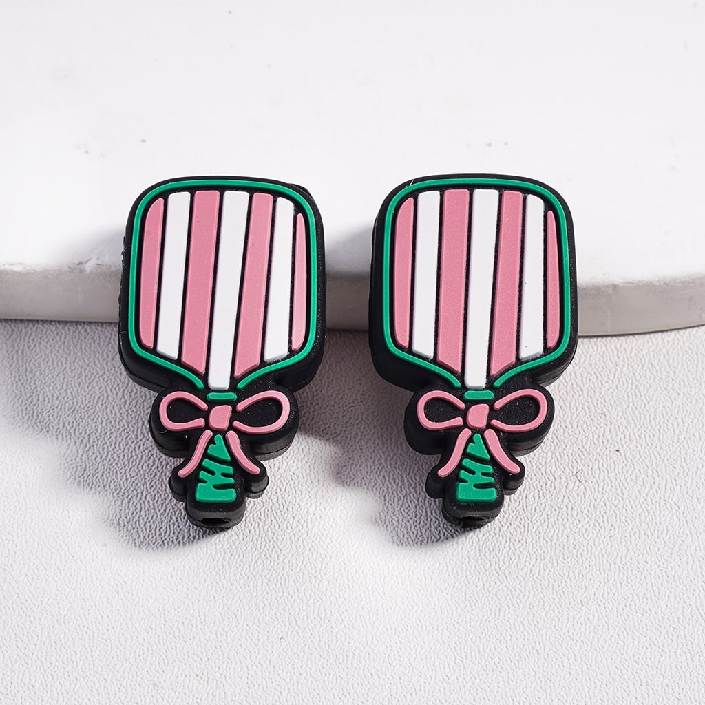 Pickleball Racket Theme Series White Square Shape Silicone Focal Bead