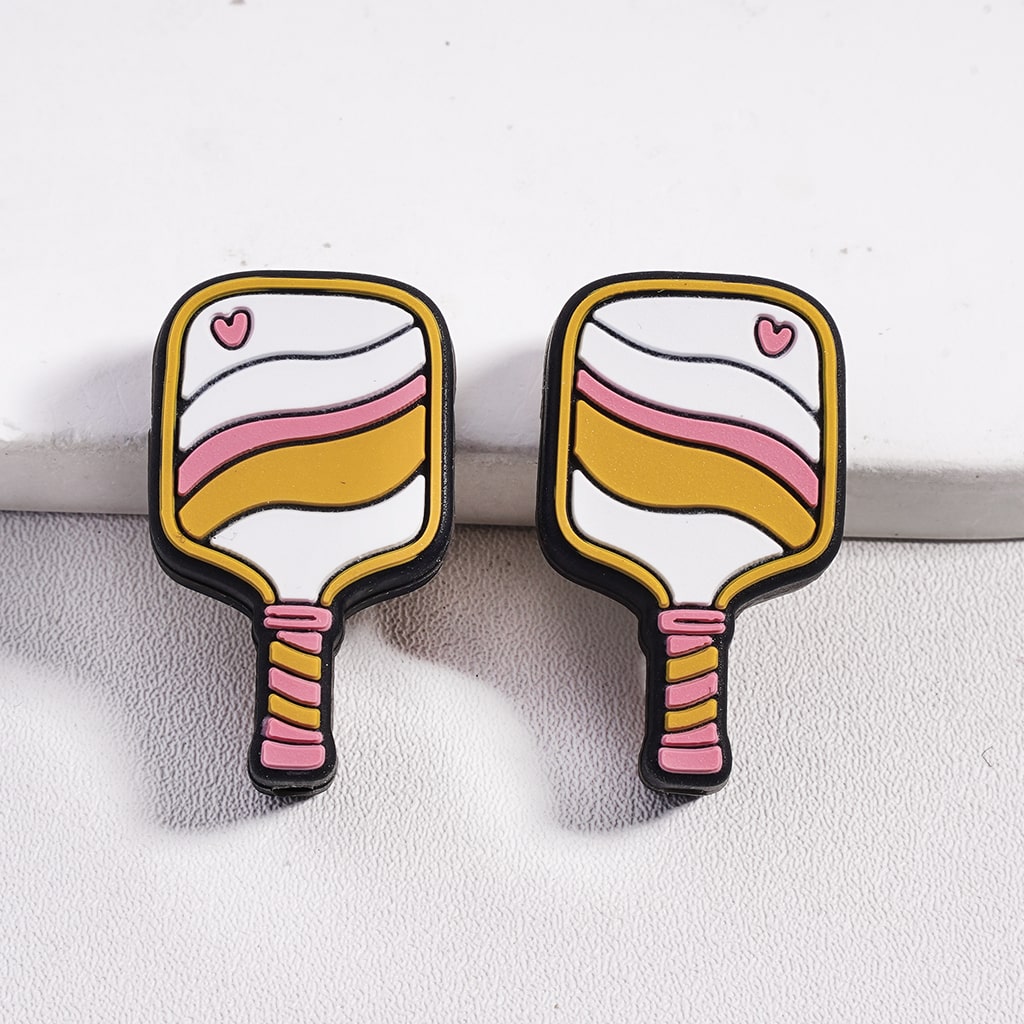 Pickleball Racket Theme Series White Square Shape Silicone Focal Bead