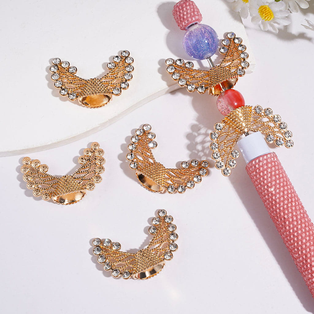 Wing with Clear Rhinestone Alloy Beads, 23*37MM Gold Color