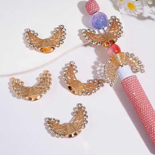 Elegant Wing Shape with Sparkling Clear Rhinestone Alloy Beads, 23*37MM, Gold Color
