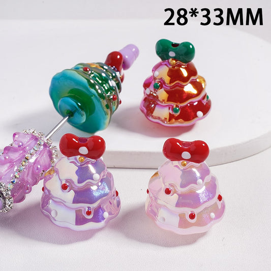 Christmas Tree with Bowtie Star Polka Dots Multi-Color Acrylic Beads 28*33MM