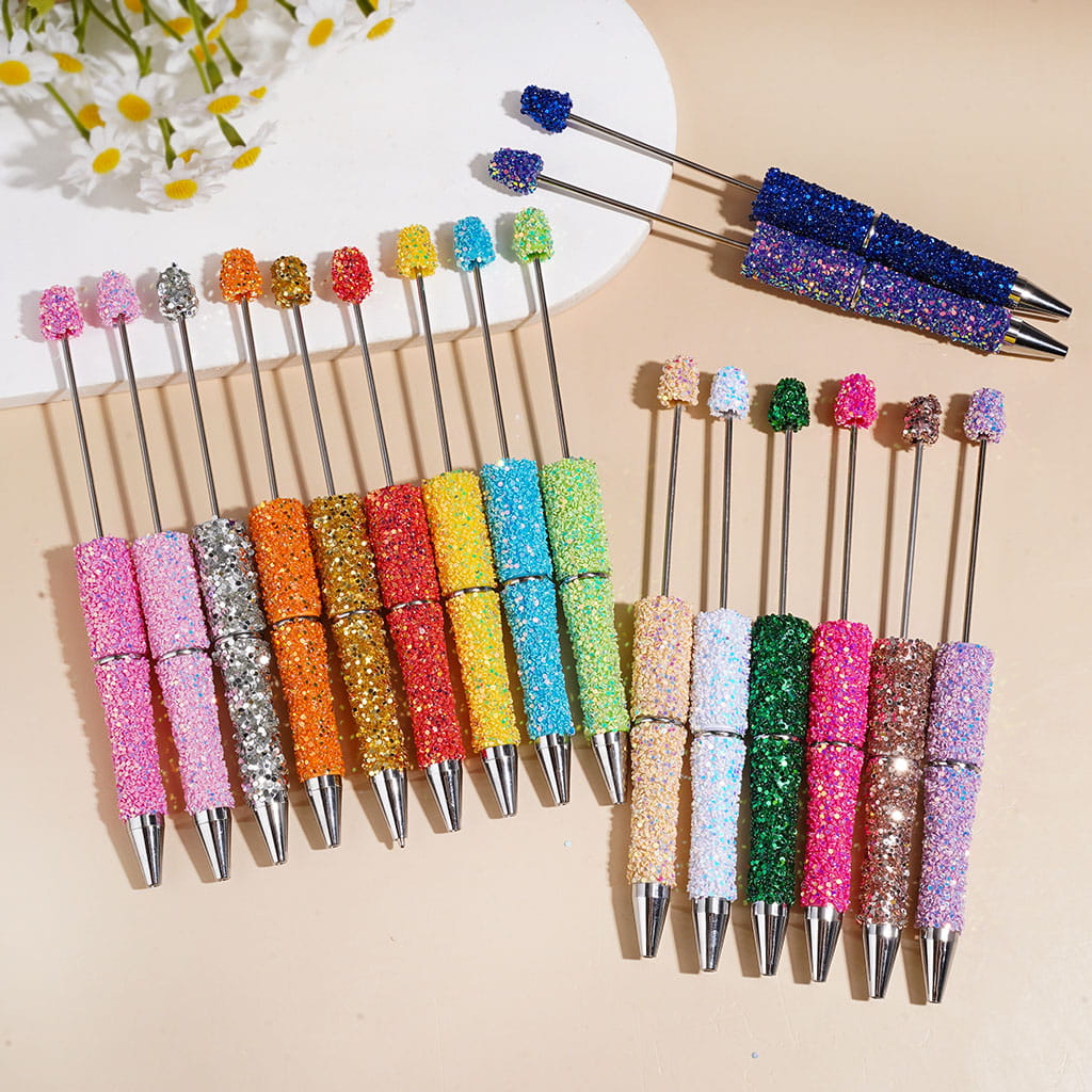 Hand-Made Beadable Pens with Mini Shiny Sequin Covered the Pen, Multi-Color (Please Read Description)