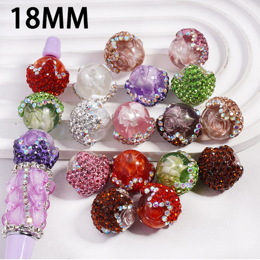 Multi Color Clear Acrylic Beads with Embedded Clay Flowers & Rhinestones, Round 18mm Random Mix (It's a little hard to stick into the pen pole)